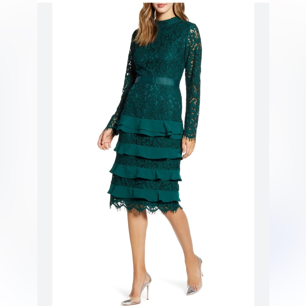 Rachel Parcell Long Sleeve Green Lace
Tiered Cocktail Dress S